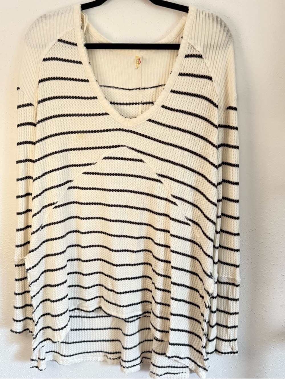 Free People Cream and Black Striped Long Sleeve Tee